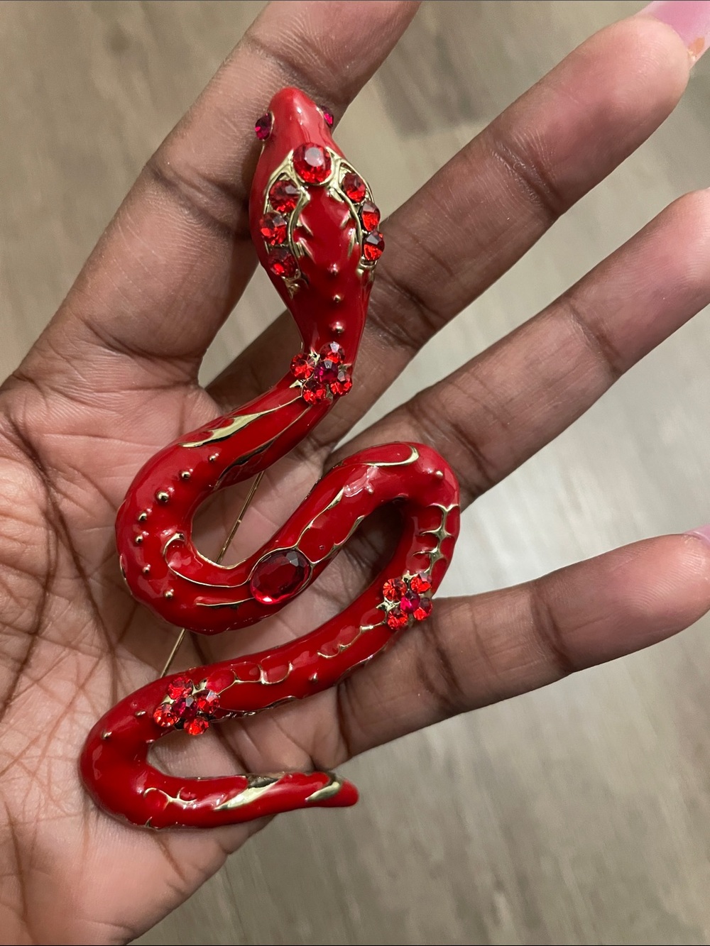 Red Snake-Shaped Reptile Ornament Brooch - Decorative Pet Accent